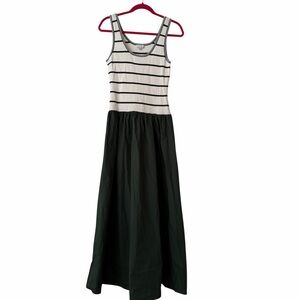 Moon River olive and cream Striped Maxi Dress
